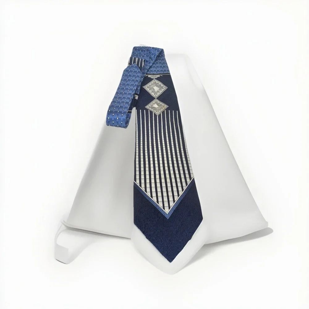 Feraud Dress Tie Blue Solid Print Diamonds Silver 55